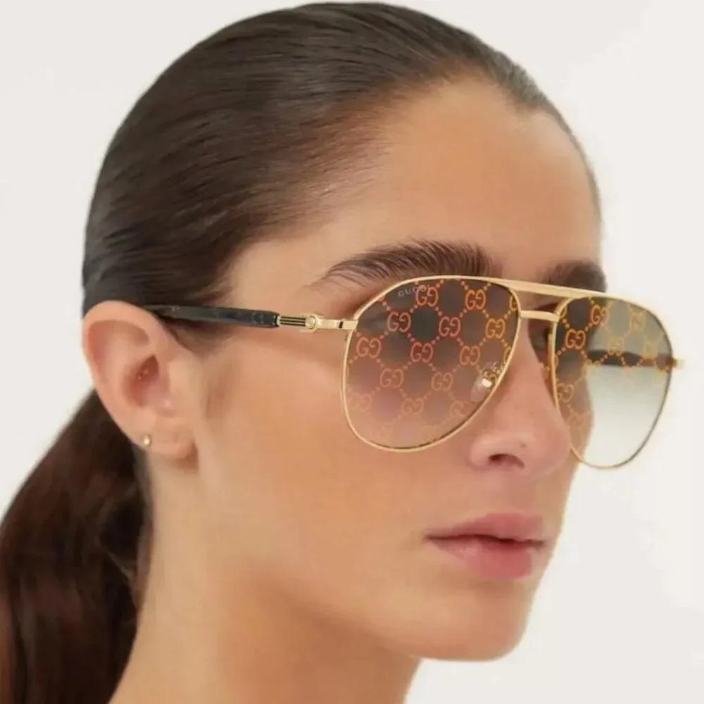 NEW GUCCI AVIATOR SUNGLASSES GUCCI GG1220S 004 GOLD/GREEN UNISEX EYEWEAR